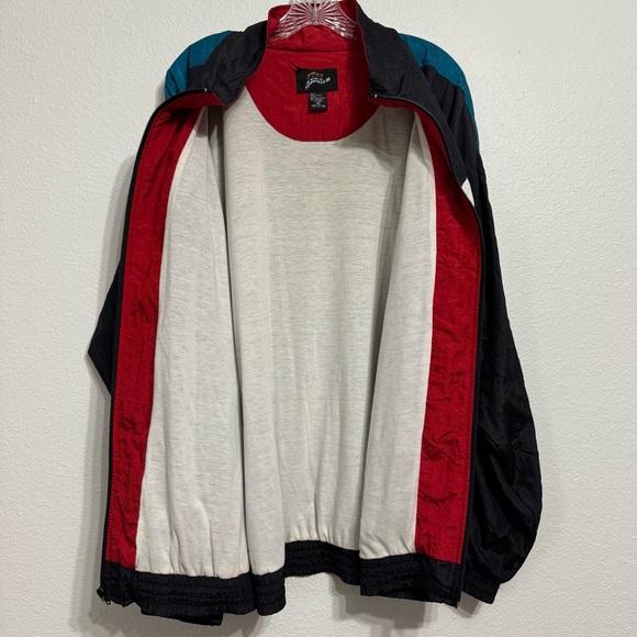 1721 Sportclub Black Striped Full Zip Windbreaker Jacket Mens Size XL Vintage 90 - Picture 4 of 9